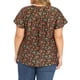 thumbnail image 3 of GRACE & GRANDEUR Blusa de Talla Grande para Mujeres con Estampado Floral de Pascua, Pliegues en el Frente, Cuello con Lazo, Mangas con Volantes, Blusas de Verano para Vacaciones 1X Negro, 3 of 6