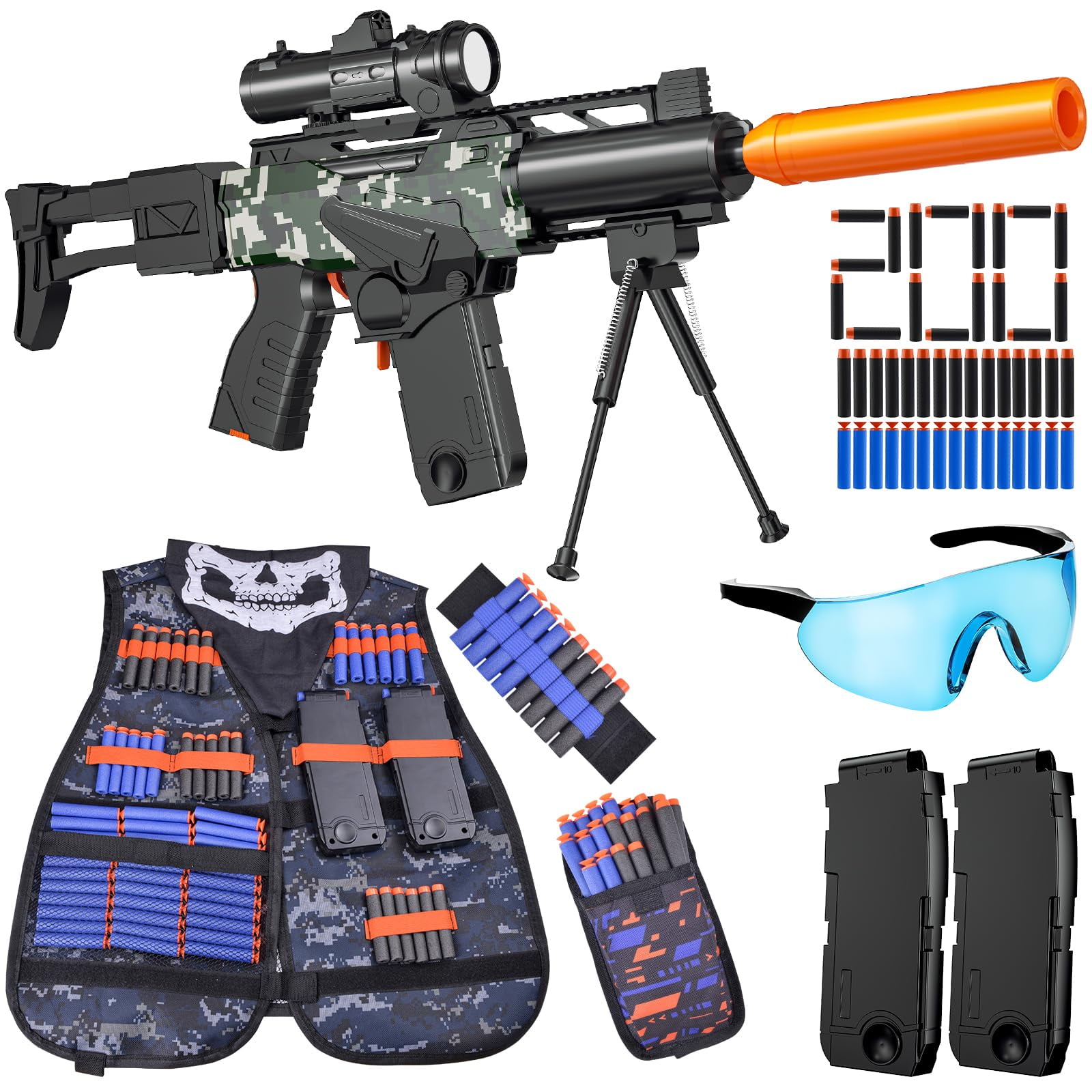 Sanetan - Rifle De Francotirador Automático Toy Gun Con Mira, Kit De Chaleco Táctico