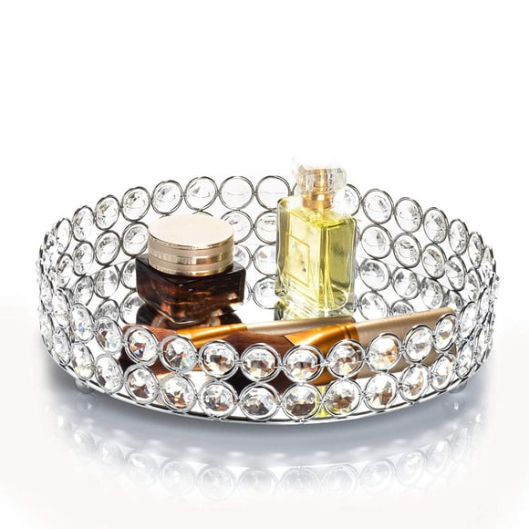 Bandeja de perfume de cristal Feyarl para maquillaje cosmético, color plateado