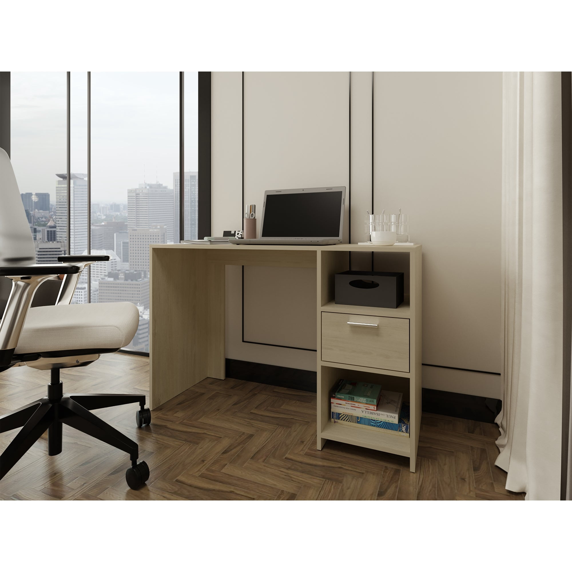 Tuhome - Escritorio Recto 1 Cajon Omma 73x110x43,3 Cm Cafe Claro