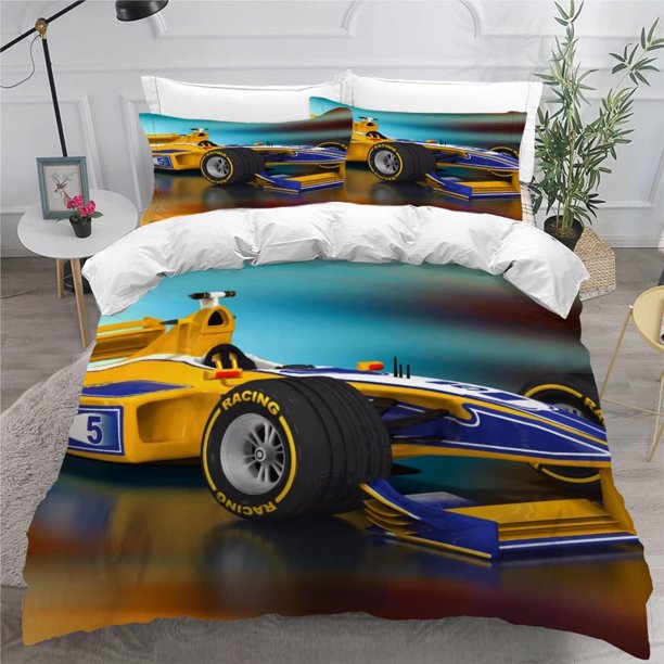 x221 Bed SheetsF Race car ed with Zipper Closure,Soft Bedding Set Microfiber Pieces Quilt Cover with Pillowcases Kids Teens 3-Piece Bedding Set (1 Duvet Cover + 2 Pillow Shams) nj221