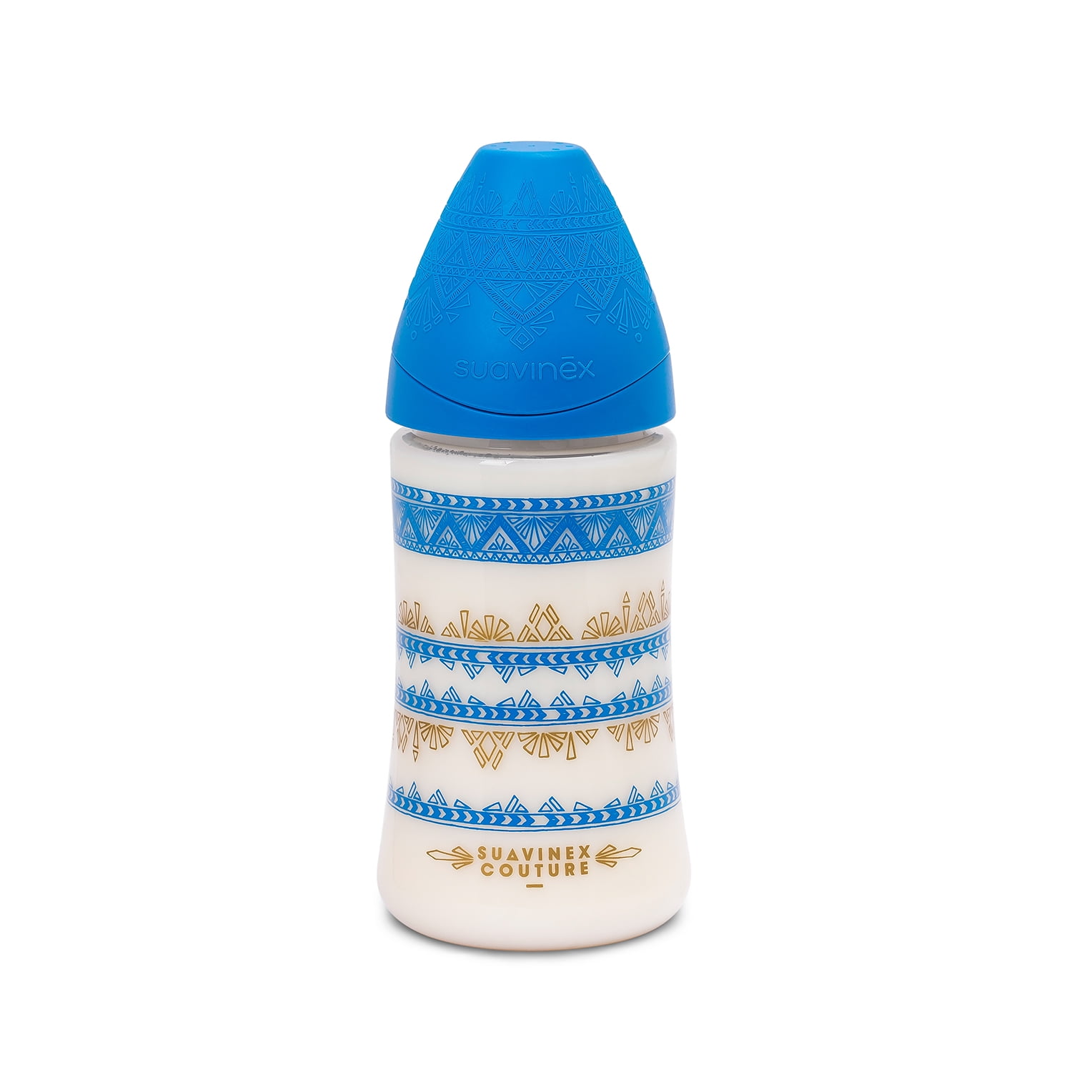 Mamadera Premium Couture Azul De 270Ml Con Tetina Redonda De Silicona Flujo Variable +0 Meses