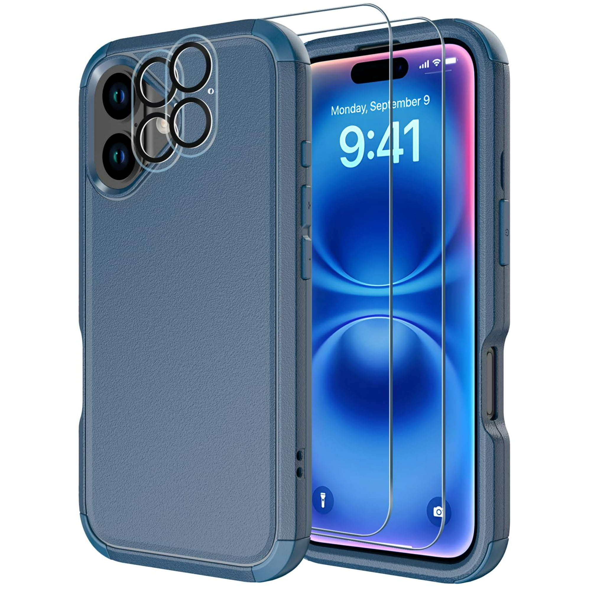 Funda Diverbox Para Iphone 16 [antigolpes] [anticaídas] [protector De Pantalla De Vidrio Templado + Protector De Cámara] Funda Protectora Resistente Para Iphone 16 (azul)