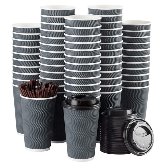 Tazas De Café Desechables De 16 Onzas Con Tapas Y Pajitas (juego De 90)
