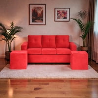 Muebles Altiro - Living Emanuel 3 Cuerpos Y 2 Poufs - Tela Felpa Rojo