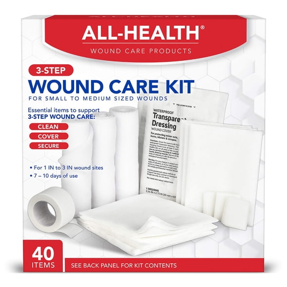 Kit de cuidado de heridas All Health de 40 piezas para heridas pequeñas y medianas