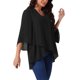 thumbnail image 4 of INSPIRE CHIC Blusa de Mujer con Mangas de Campana 3/4, Cuello en V, Dobladillo Asimétrico, Casual y Elegante, Talla S, Negro, 4 of 5