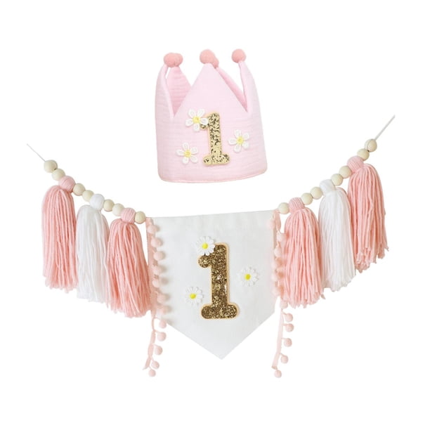 Pancarta de Trona Y Sombrero de Corona, Decoración de Primer Cumpleaños, Decoración de Pared Decorativa para Habitación Infantil, Adorno Colgante, Fon Estilo A
