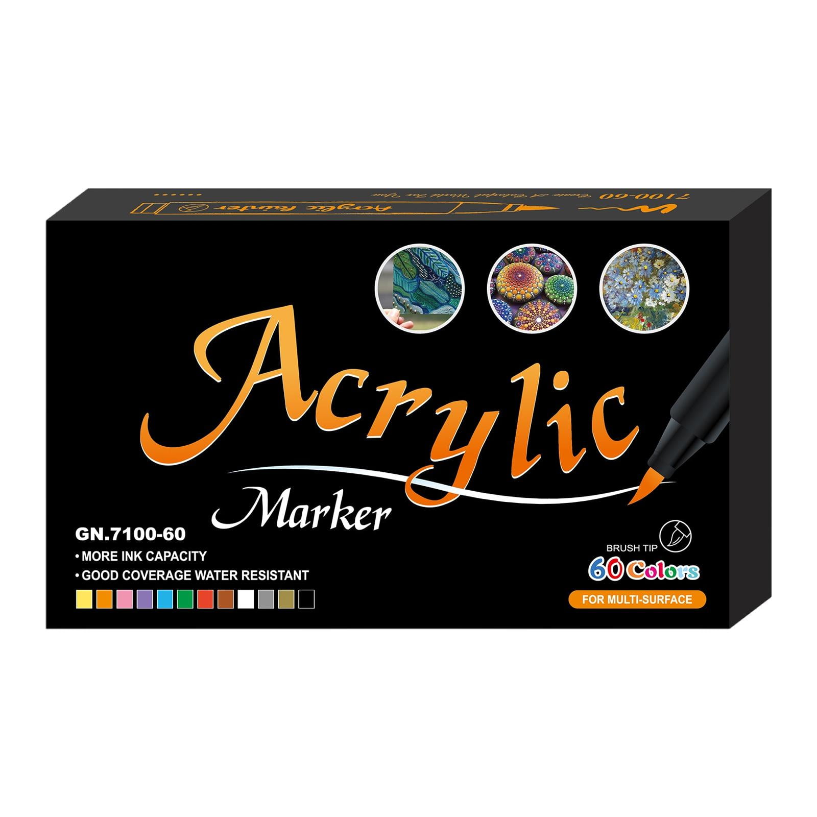 Magideal - Juego De Marcadores De Pintura Acrílica, Bolígrafos De Pintura Acrílica, Punta De Pincel, Marcadores Coloridos Impermeables Para Pintar Caligrafía Álb 60 Colores