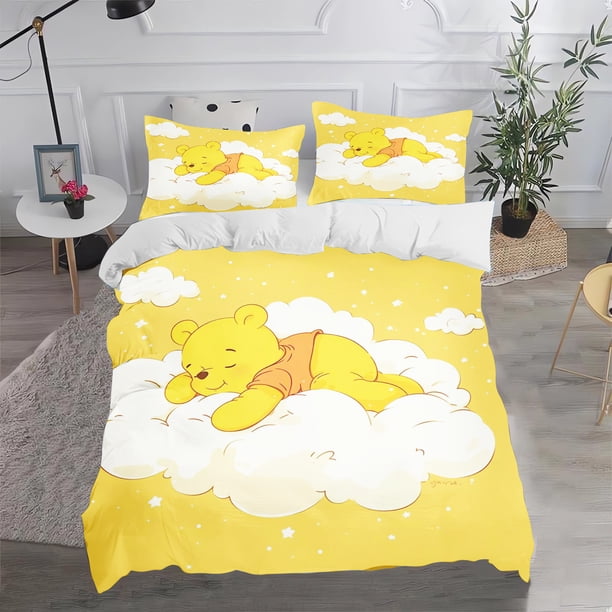 Winnie The Pooh Bedding Set 100% Polyester Cute Printed Cartoon Quilt Cover 3-Piece Set 1Duvet CoverTwin Children