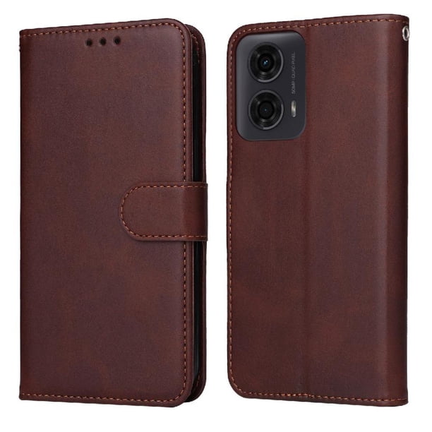 Funda Billetera para Motorola Moto E14 con Porta Tarjetas y Soporte Ajustable Marrón