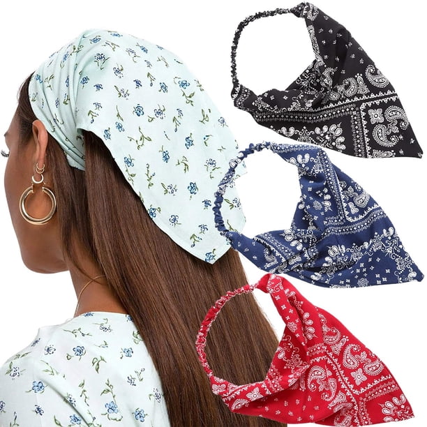 Pañuelo elástico floral para el cabello - 3 piezas, pañuelos florales con pinzas para el cabello, pañuelos para la cabeza para mujeres