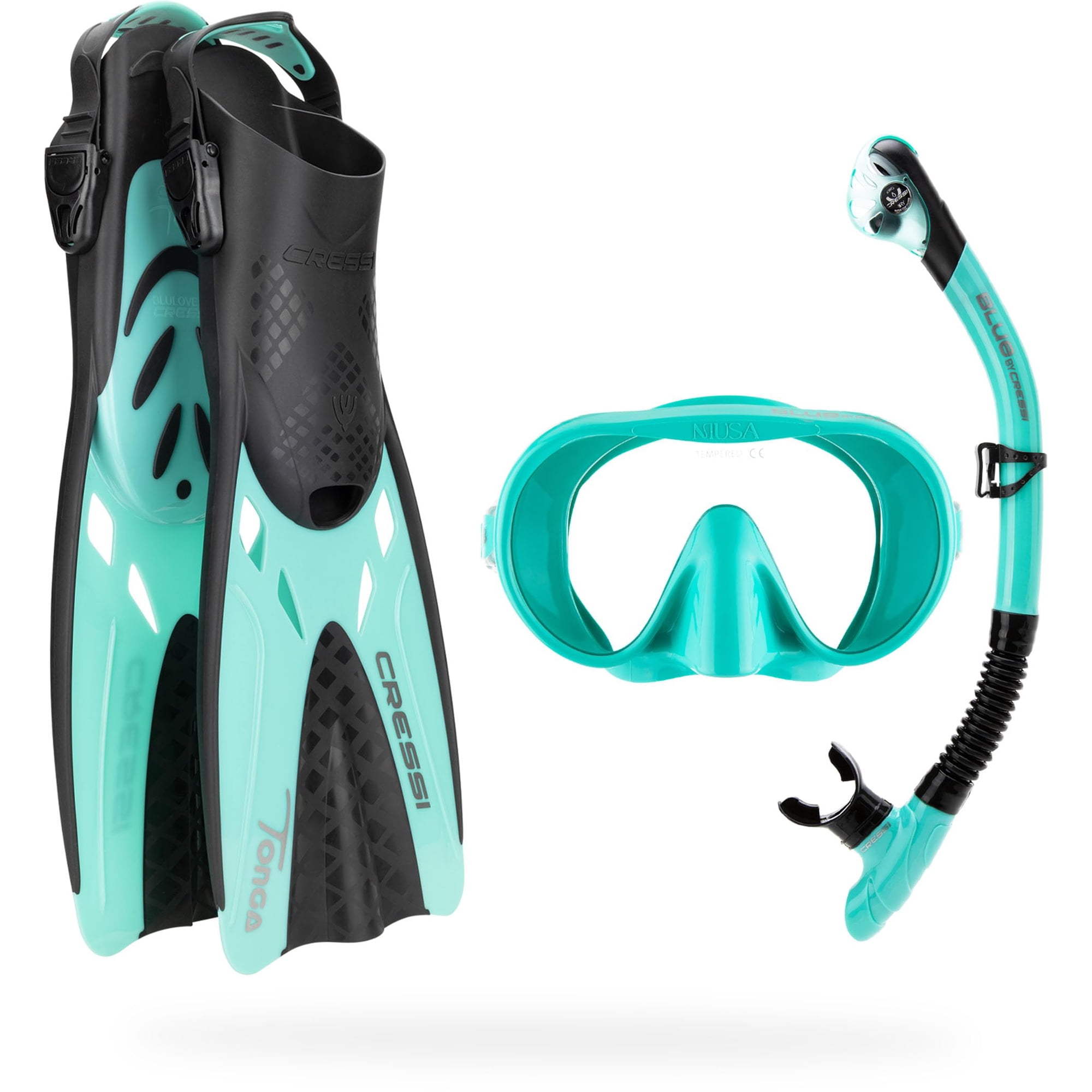 Set De Esnórquel Cressi Explorer Aqua Green Con Máscara, Esnórquel Y Aletas