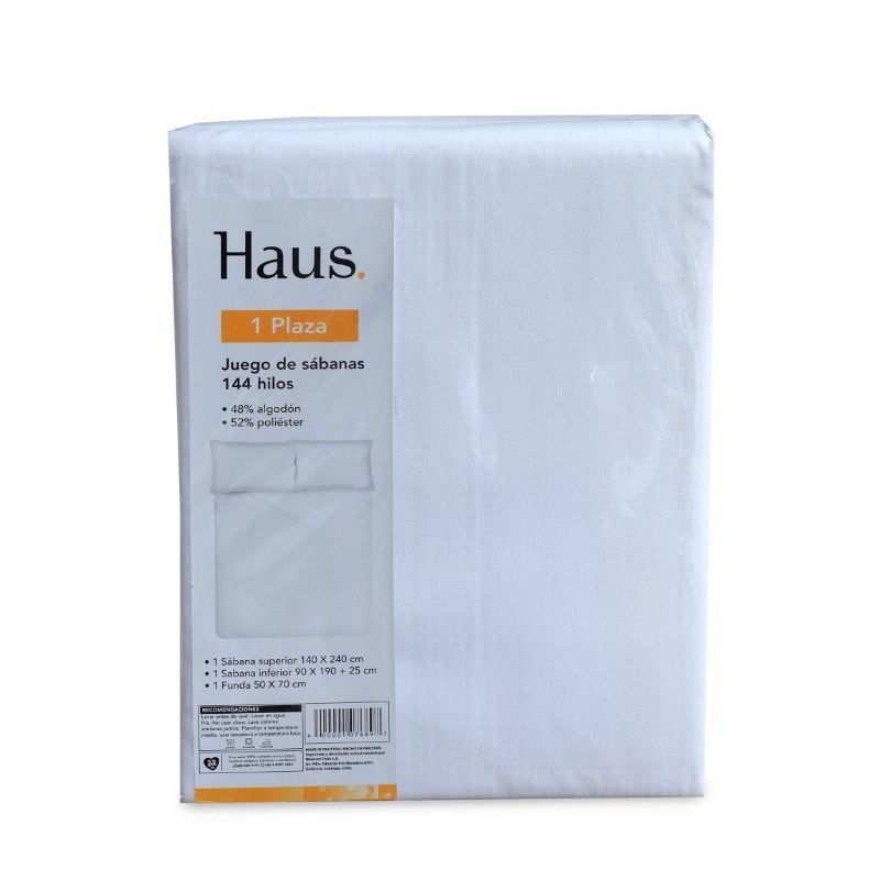 Haus - Juego De Sábanas 1 Plaza 144 Hilos 48% Algodón - 52% Poliéster