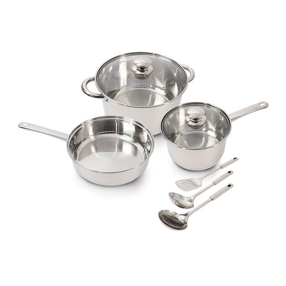 Batería de Cocina 5 Piezas Acero Inoxidable + 3 Utensilios Prime Gris