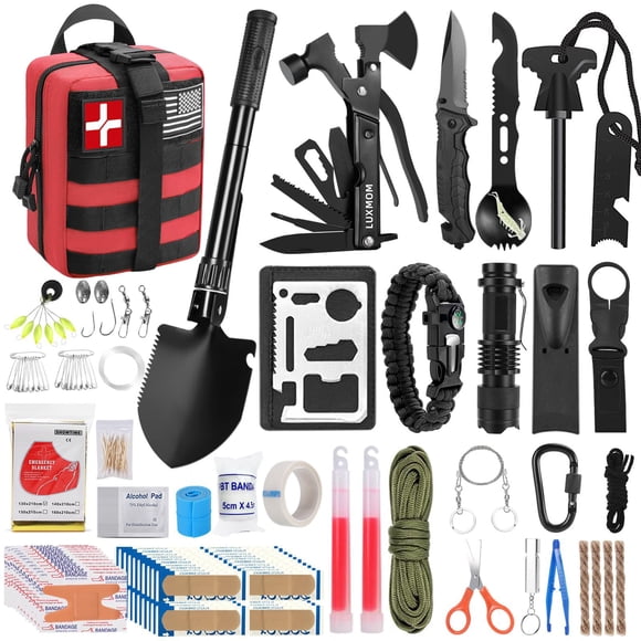Kit de supervivencia LUXMOM 142 piezas con botiquín de primeros auxilios para acampar al aire libre