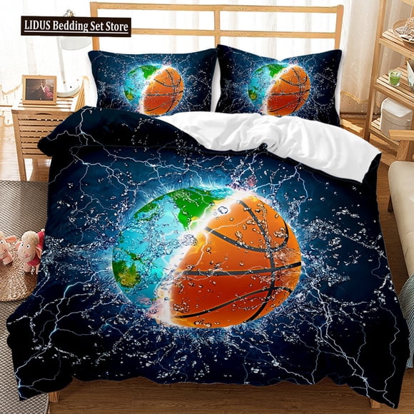 v1036 Bed Sheets Basketball Duvet Cover Set Cool Bright Fire Basketball Sport Comforter Cover For Kids Boy Girl Polyester Bedding Set 3-Piece Bedding Set (1 Duvet Cover + 2 Pillow Shams) Bed Sheets ju