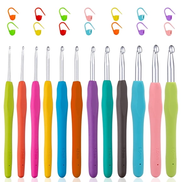 Ganchos de crochet Vodiye 12 tamaños 2,0‑8,0 mm ergonómicos