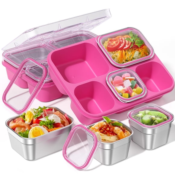Bento Box BiuLeon, 5 compartimentos, a prueba de fugas, 10-15 ml, rosa