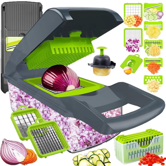 Picadora de verduras Dewpeton, cortadora de mandolina, 16 en 1, con recipiente