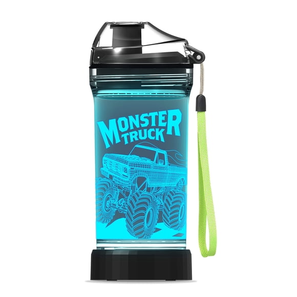 Botella de agua Lightzz Kids de 420 ml con Monster Truck que brilla en 3D