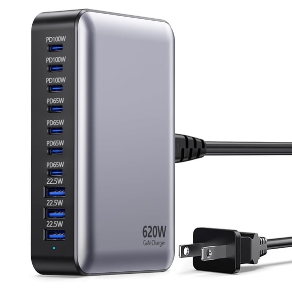 Cargador USB‑C nongxiang 620 W de 10 puertos con tecnología GaN PD 100 W