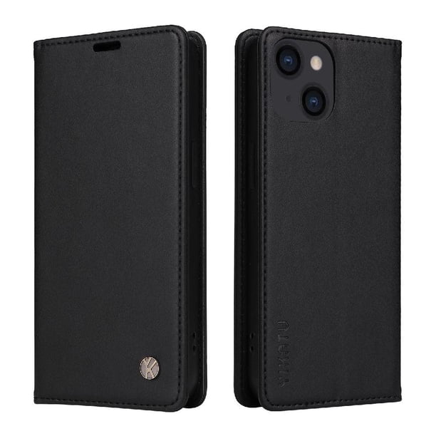 Funda Billetera de Cuero para iPhone 14 con Tarjetero y Soporte - Tapa Magnética Negro