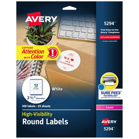 Etiquetas Redondas Imprimibles Avery De Alta Visibilidad, 2,5 Cm, 300 Unidades