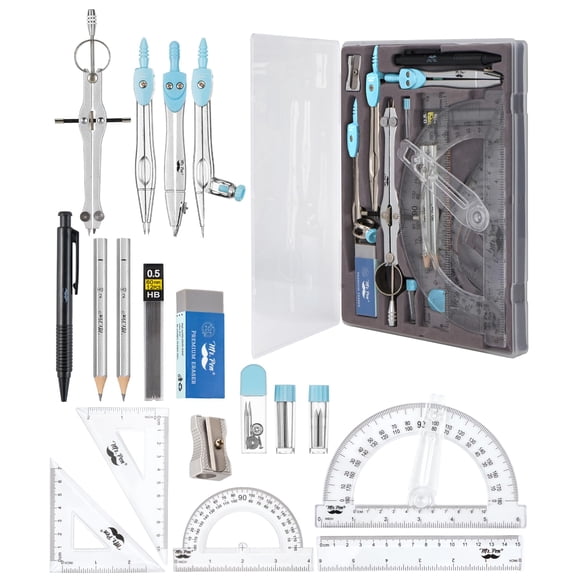 Geometry Set Mr. Pen, 15 unidades, con funda transportadora con brazo oscilante, azul