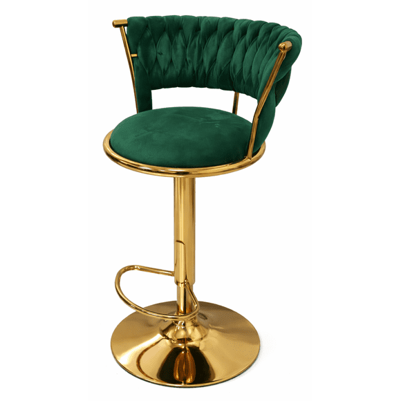 Taburete Queen Velvet Elegante Terciopelo Ajustable Verde