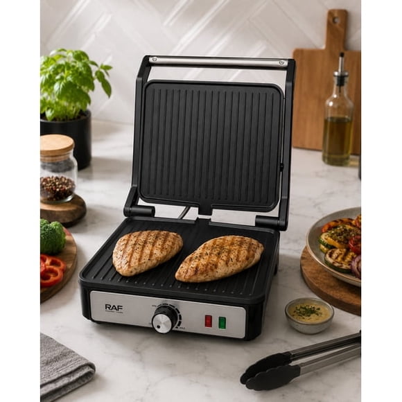 Tostador Panini Plancha Parrillera 2000W Con Grill Color Cromo con Negro