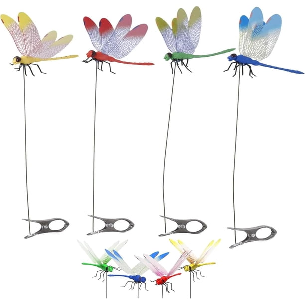 Clip libélula 3D falso mejorado sombrero plástico estacas colibrí decoración estaca jardín 8