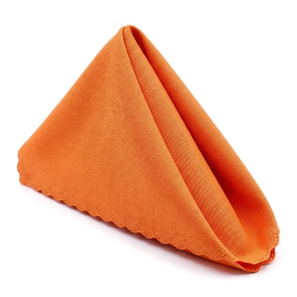 REGALWOVEN Juego de 12 Servilletas de Tela, Satén Lavable y Reutilizable para Restaurante, Bodas, Eventos y Fiestas Naranja 17x17 pulgadas