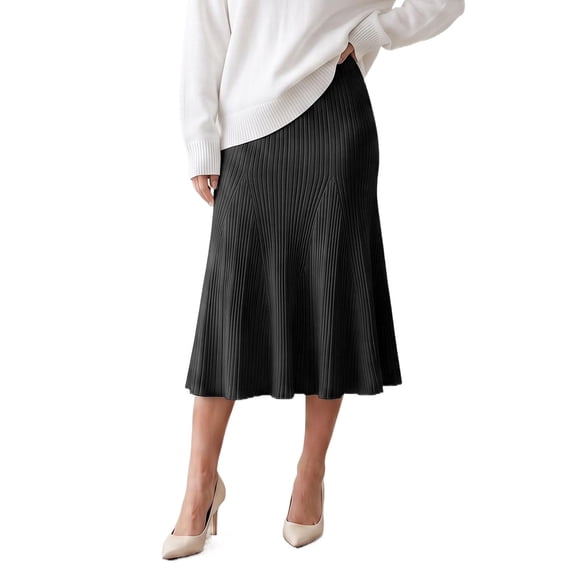 INSPIRE CHIC Falda Maxi para Mujer de Punto Acanalado con Cola de Sirena, Cintura Elástica, Ajustada, Suave y Elegante para Otoño e Invierno, Talla Pequeña, Negra