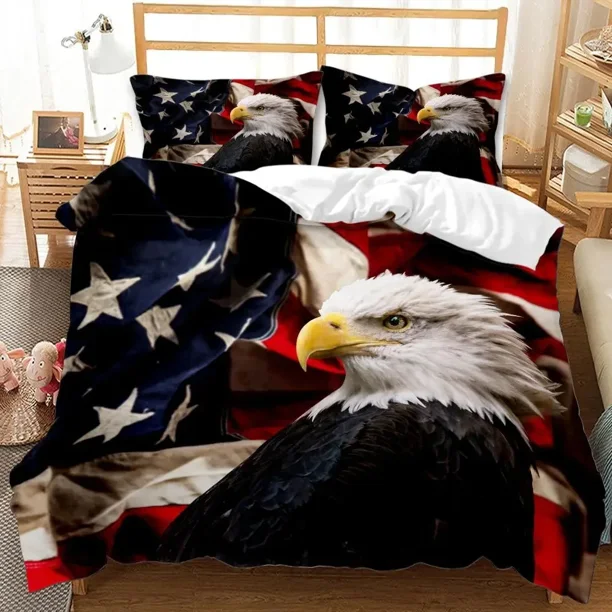 v2747 Bed Sheets Eagle Duvet Cover Set Polyester Bedding for Boys Teens Adults King Queen Size Grey White Duvet Cover Bed Set Quilt Cover 3-Piece Bedding Set (1 Duvet Cover + 2 Pillow Shams) Bed Sheet