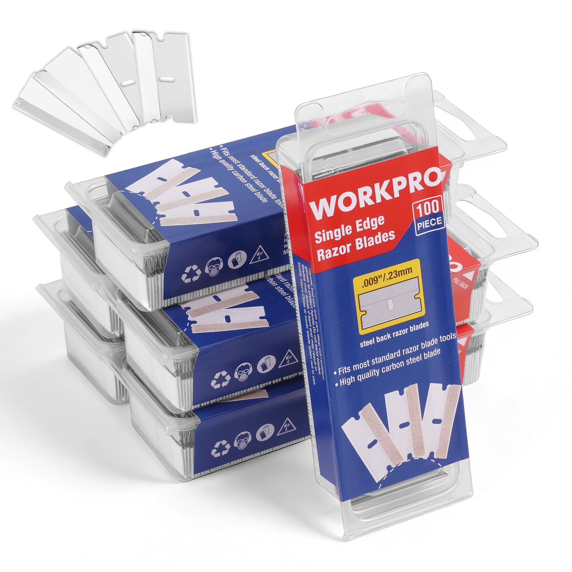 Cuchillas De Afeitar Workpro De Acero Con Alto Contenido De Carbono De Un Solo Filo, Paquete De 600