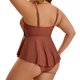 thumbnail image 4 of Agnes Orinda Traje de Baño de Dos Piezas para Mujer de Talla Grande para Escuela y Universidad, Conjunto de Tankini con Cuello en V y Shorts, Control de Abdomen Fruncido para Playa y Piscina 4X Café, 4 of 8