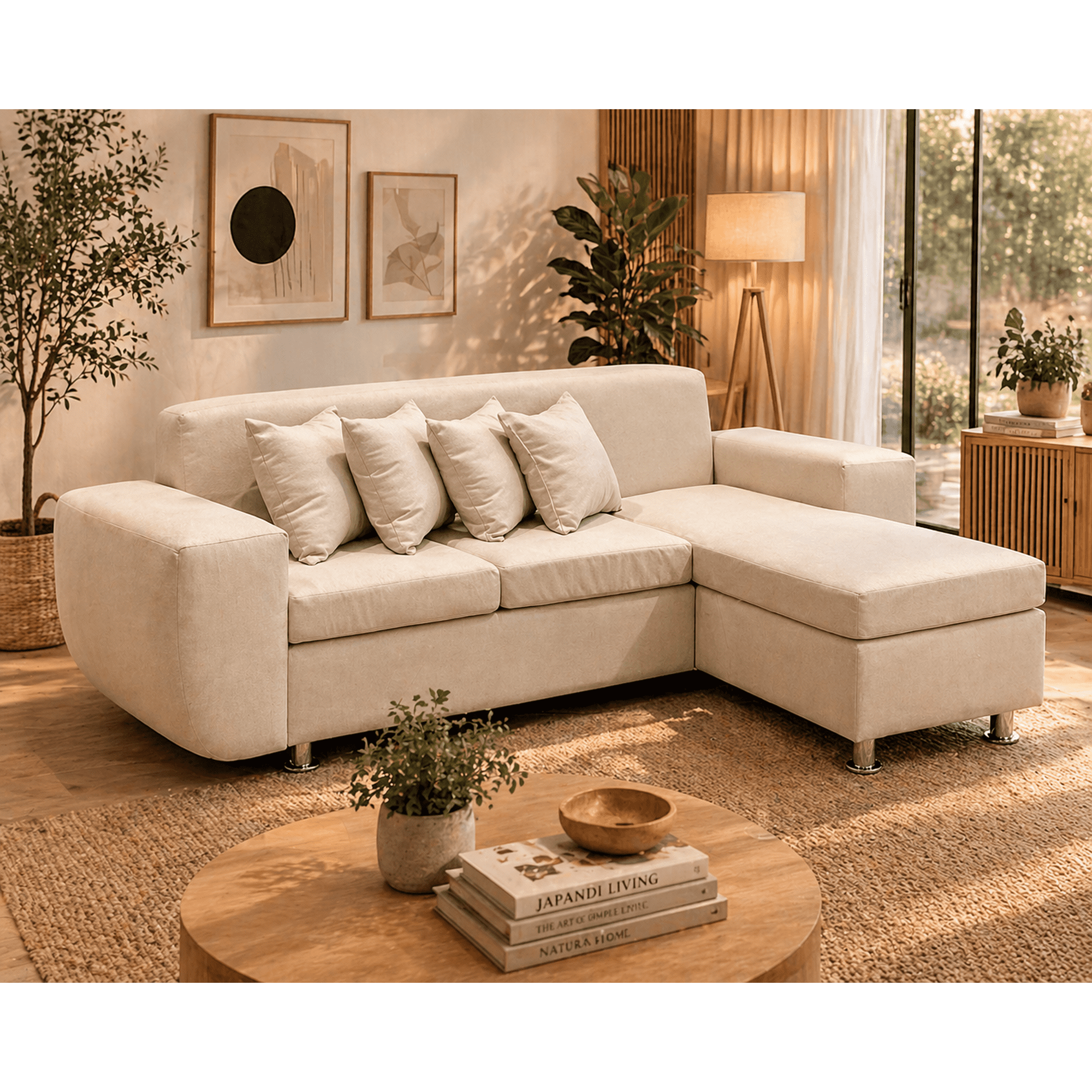 Genérico - Sofá Tipo L 3 Cuerpos Beige Living Moderno