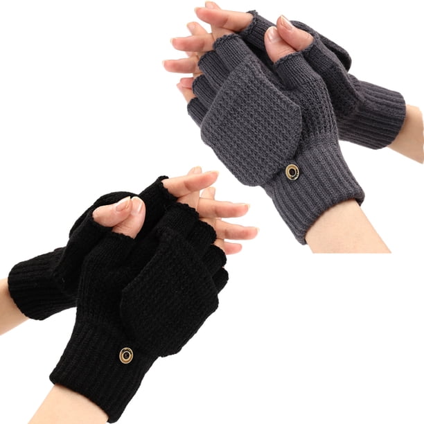 Guantes de invierno para mujer, paquete de 2, cálidos, de punto, convertibles, sin dedos, con gorro protector.