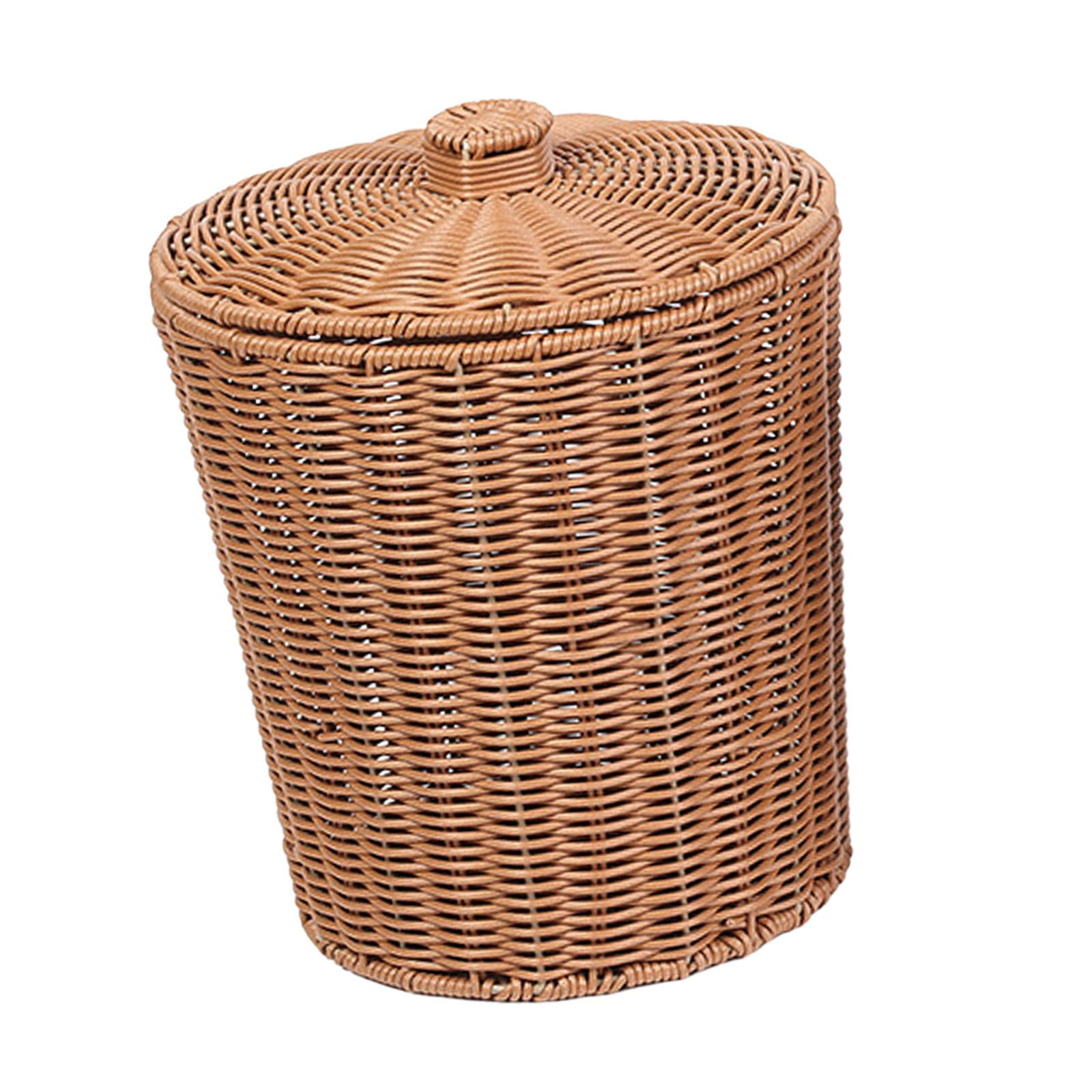 Bothyi - Cestas De Almacenamiento Contenedor Redondo Tejido A Mano Con Tapa Para Patio Decoración Del Hogar Pan 23.5x28.5cm
