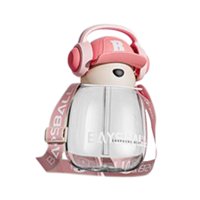 Magideal - Botella De Bebida Para Niños, Botella De Bebida Deportiva Con Correa De 650Ml, Gran Capacidad, Portátil, Antifugas, Bonita Botella De Agua Para Deport Rosa Transparente