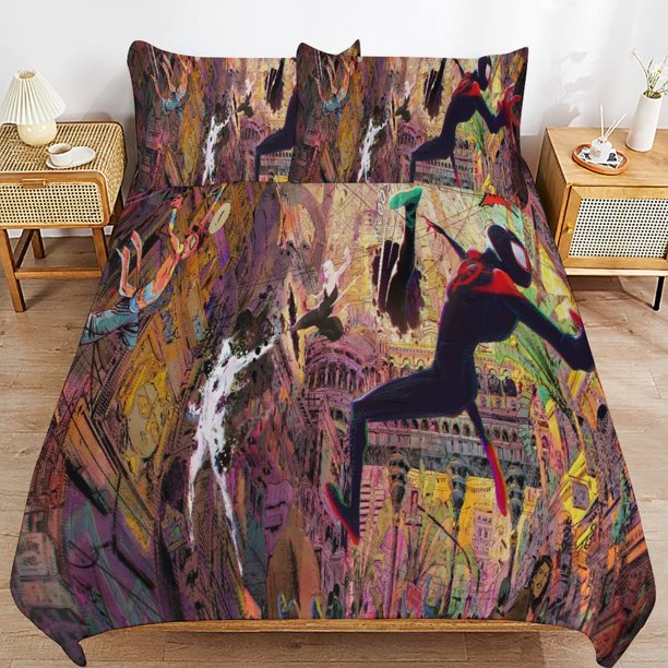 Spider Ma-n Across_thepider_Verse Spider Ma-n Bedding Set Sheet Set for Kids Adults,All Season Lightweight Bedding Set for Bedroom Bed Do Bed Sheets