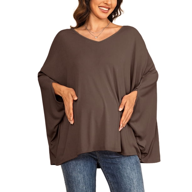 INSPIRE CHIC Top de Maternidad Casual Cuello en V Manga Murciélago Blusa Camisa para Uso Cómodo XL Marrón