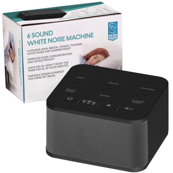 Máquina de sonido Big Red Rooster con 6 sonidos para dormir, color negro
