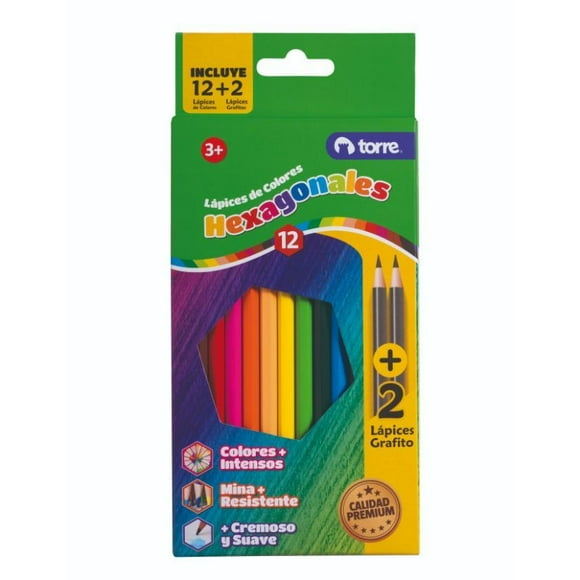 Lápices de Colores + 2 Lápices Grafito, 12 Un