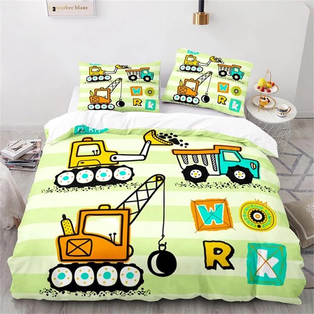 Engineering Vehicle Excavator Duvet Cover Set Polyester Bedding Set For Kids Boys Girls Comforter Cover