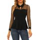 thumbnail image 1 of INSPIRE CHIC Blusa de Mujer de Malla Transparente con Peplum, Manga Larga, Cuello con Abertura, Dobladillo con Volantes y Cuello Abatible L Negro, 1 of 8