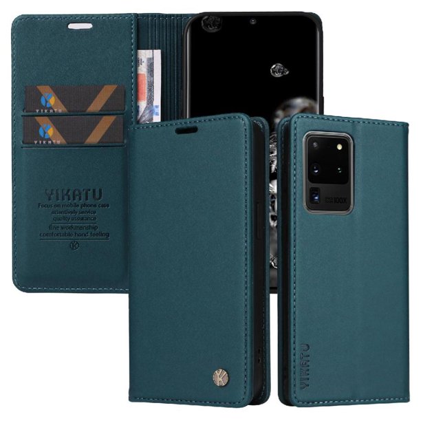 Funda Billetera de Cuero para Samsung Galaxy S20 Ultra con Tarjetero y Soporte - Tapa Magnética Azul