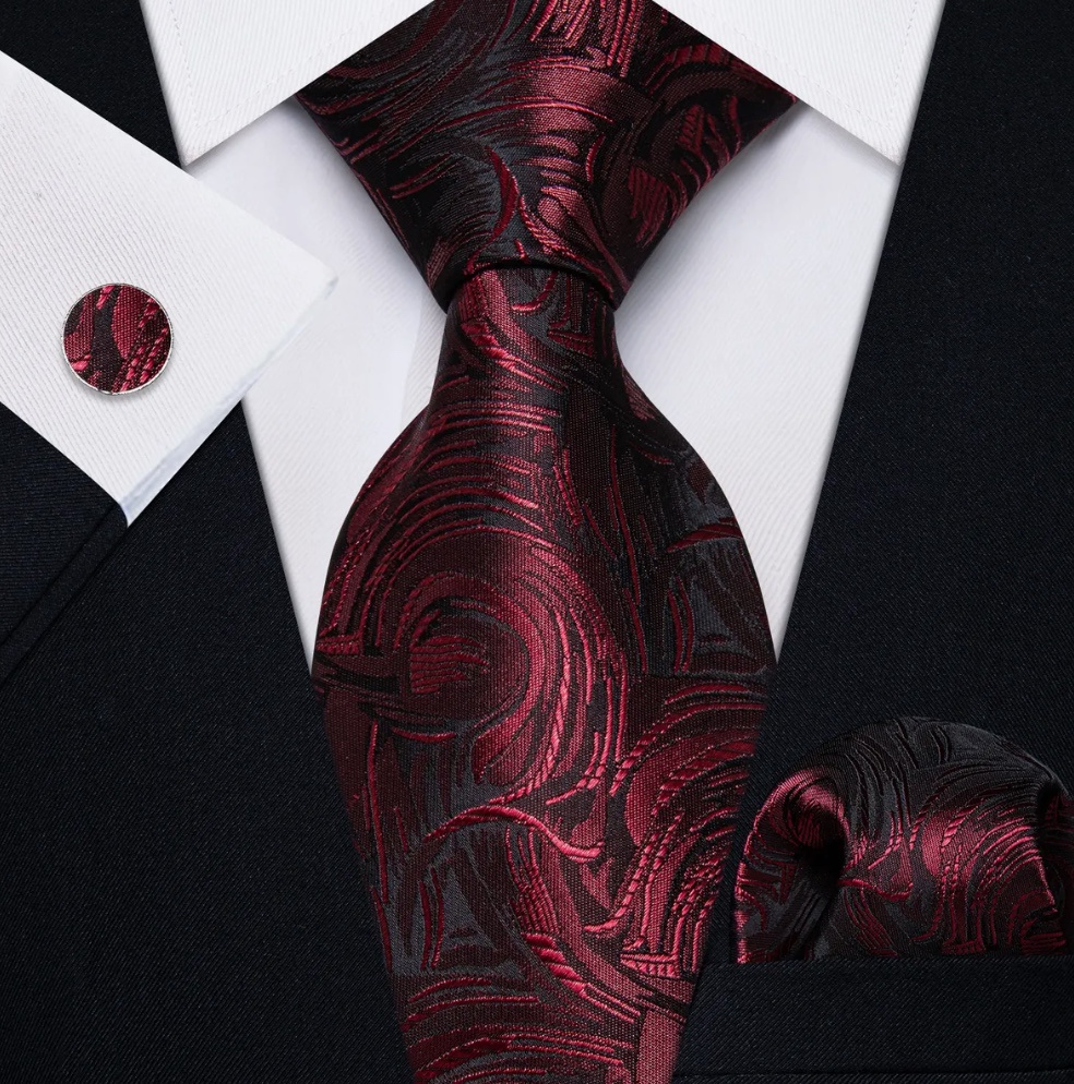 Riqui - Set Corbata, Pañuelo Y Colleras Rojo