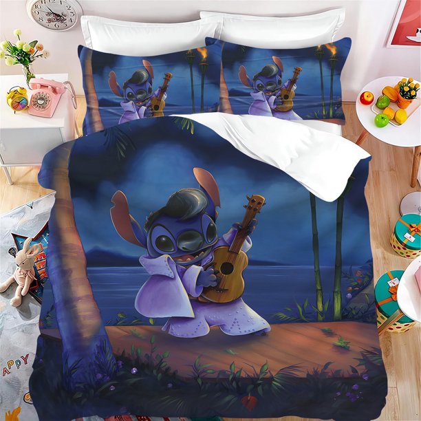 v2242 Bed Sheets Stitch Bedding Sets Cute Picture Comforter Quilt Bed Cover Duvet Cover Pillow Case - Pieces Sets Kids Adult Size Home Decor 3-Piece Bedding Set (1 Duvet Cover + 2 Pillow Shams) Bed Sh